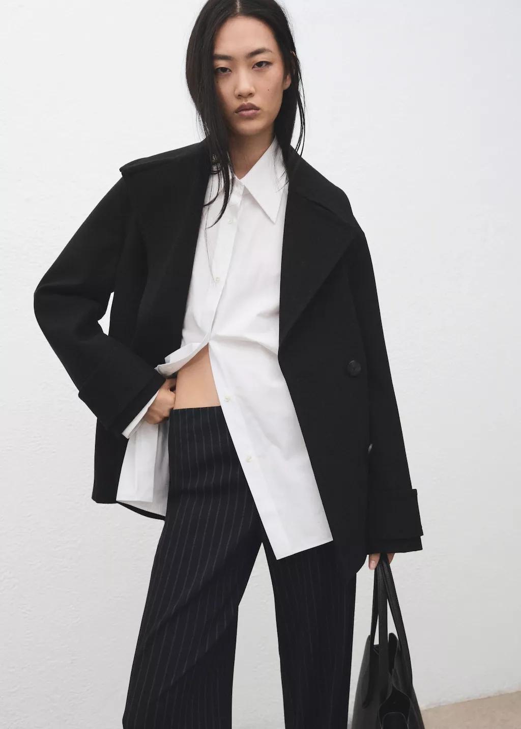 Navy Chalk-Stripe Straight Trousers, Navy, large image number 9