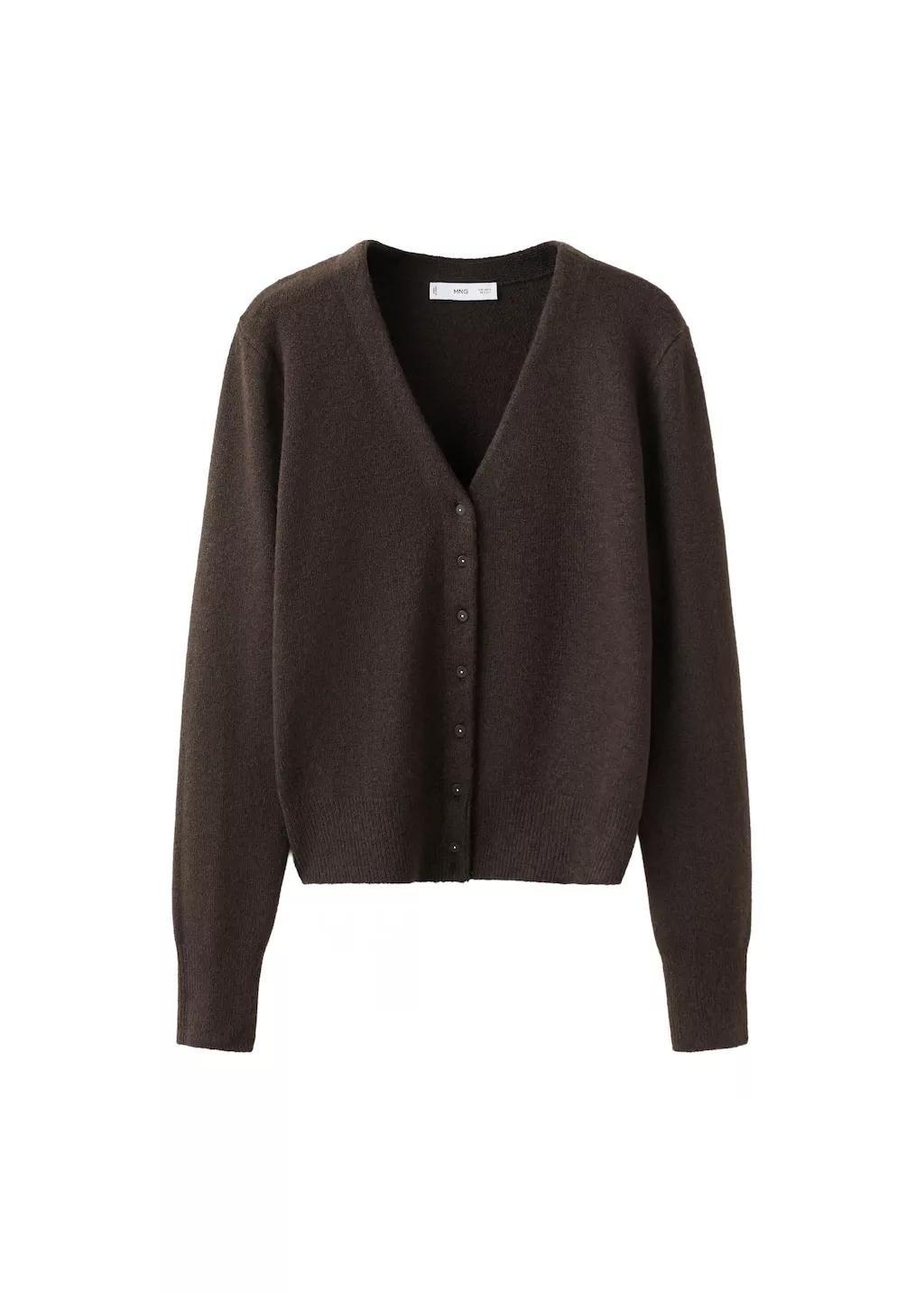 Brown V-Neck Knitted Cardigan, 0201_32, large image number 6