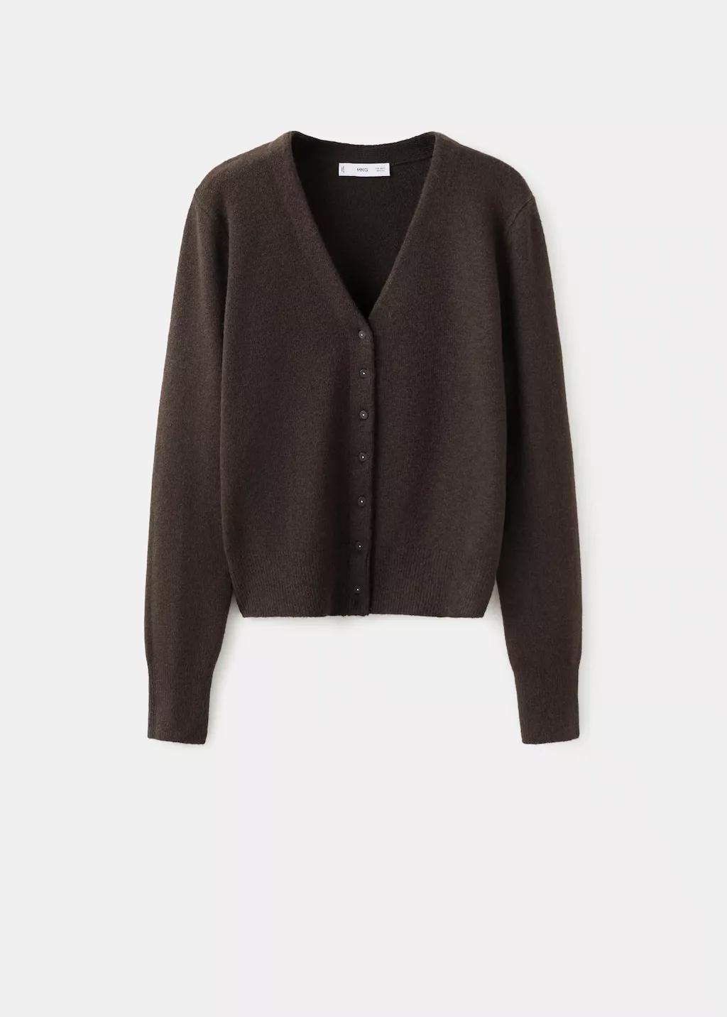 Brown V-Neck Knitted Cardigan, 0201_32, large image number 7