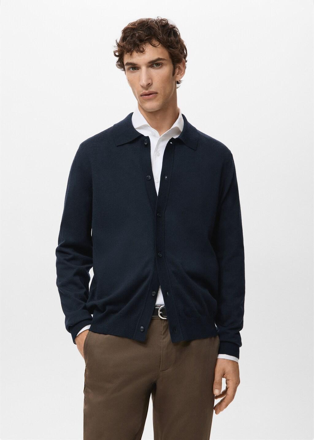 Navy Merino Wool Cardigan, Navy, large image number 3