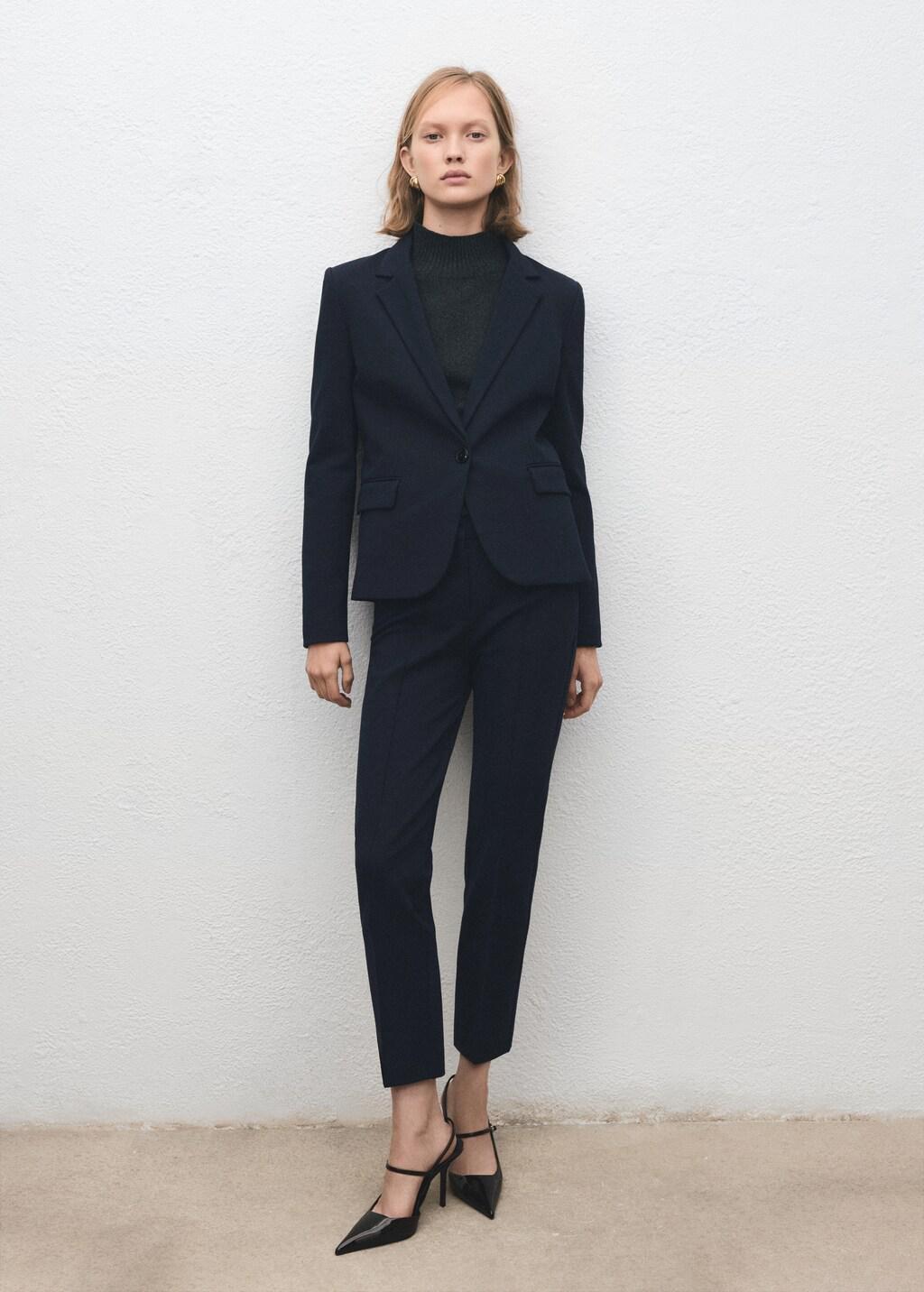 Navy Fitted Suit Blazer, Navy, medium