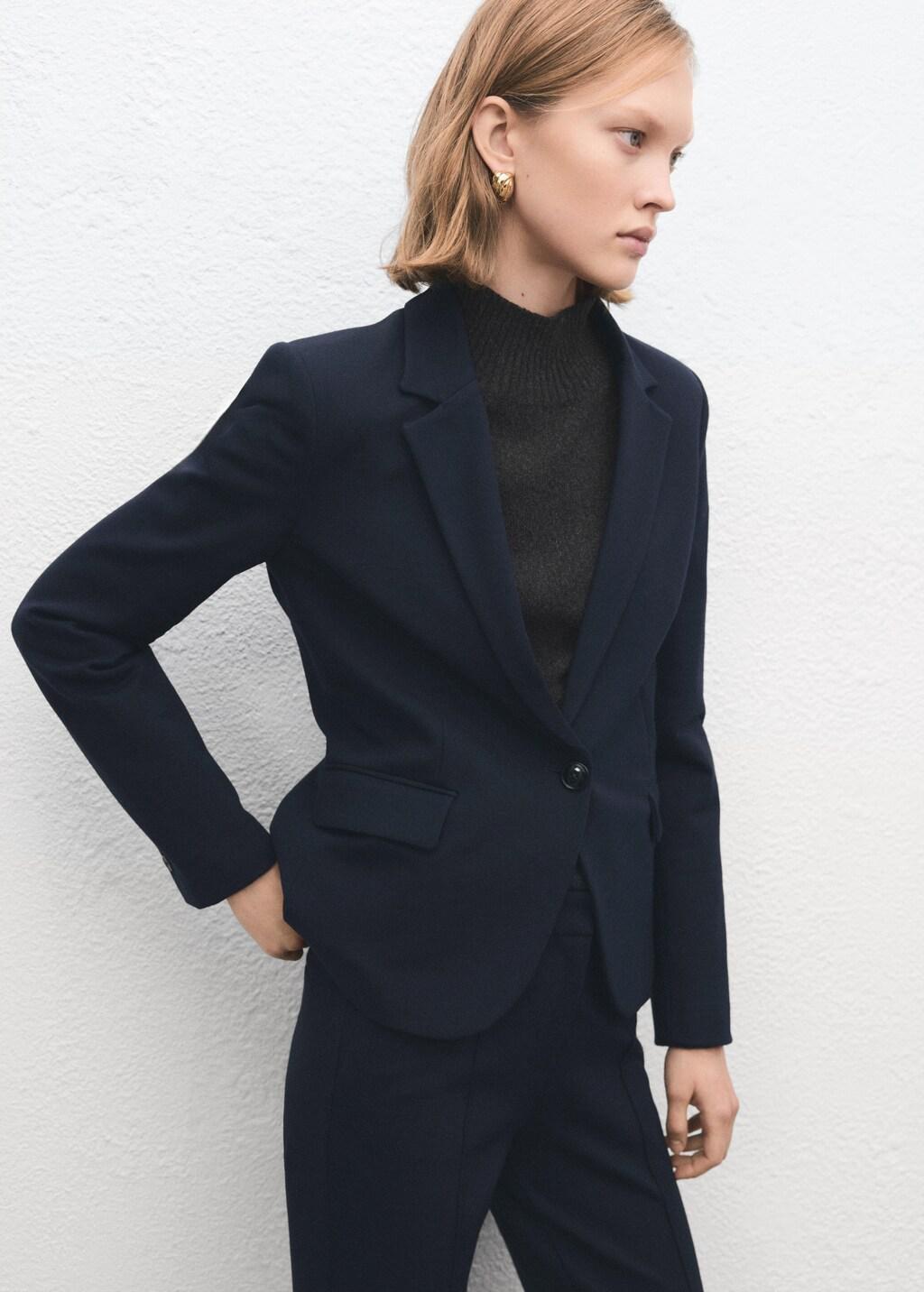 Navy Fitted Suit Blazer, Navy, large image number 3