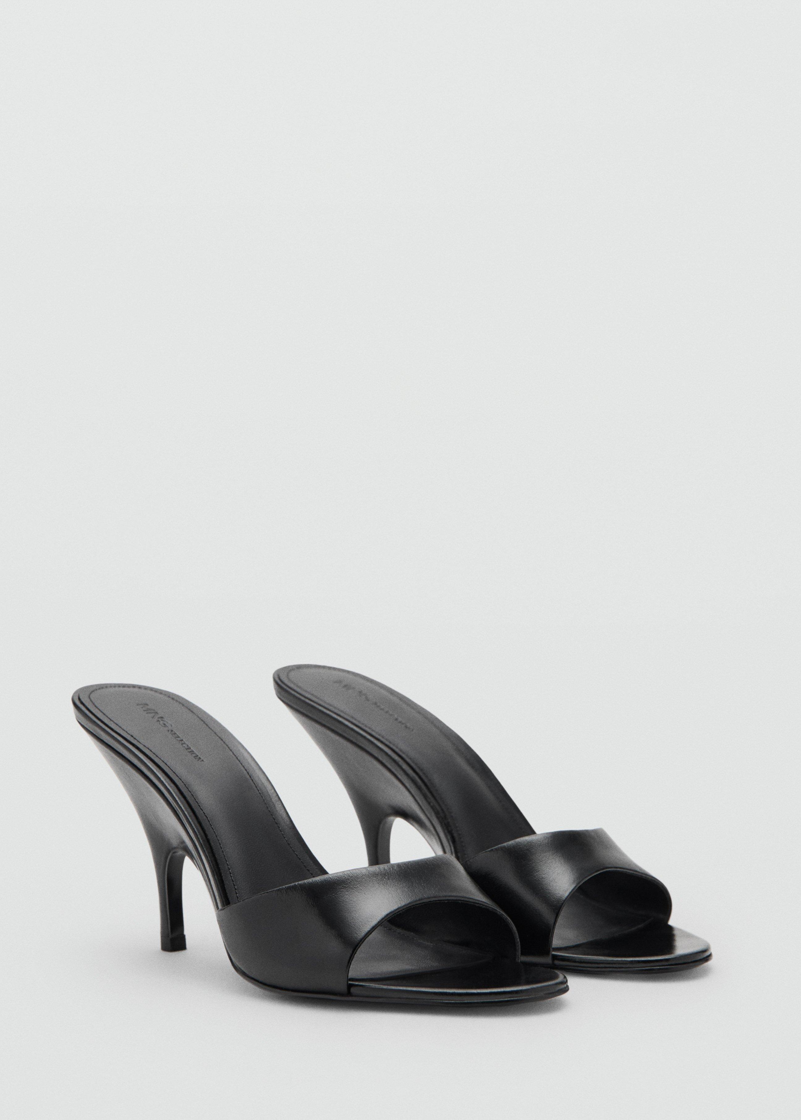 Black Leather Wedge-Heel Sandals, Black, large image number 2