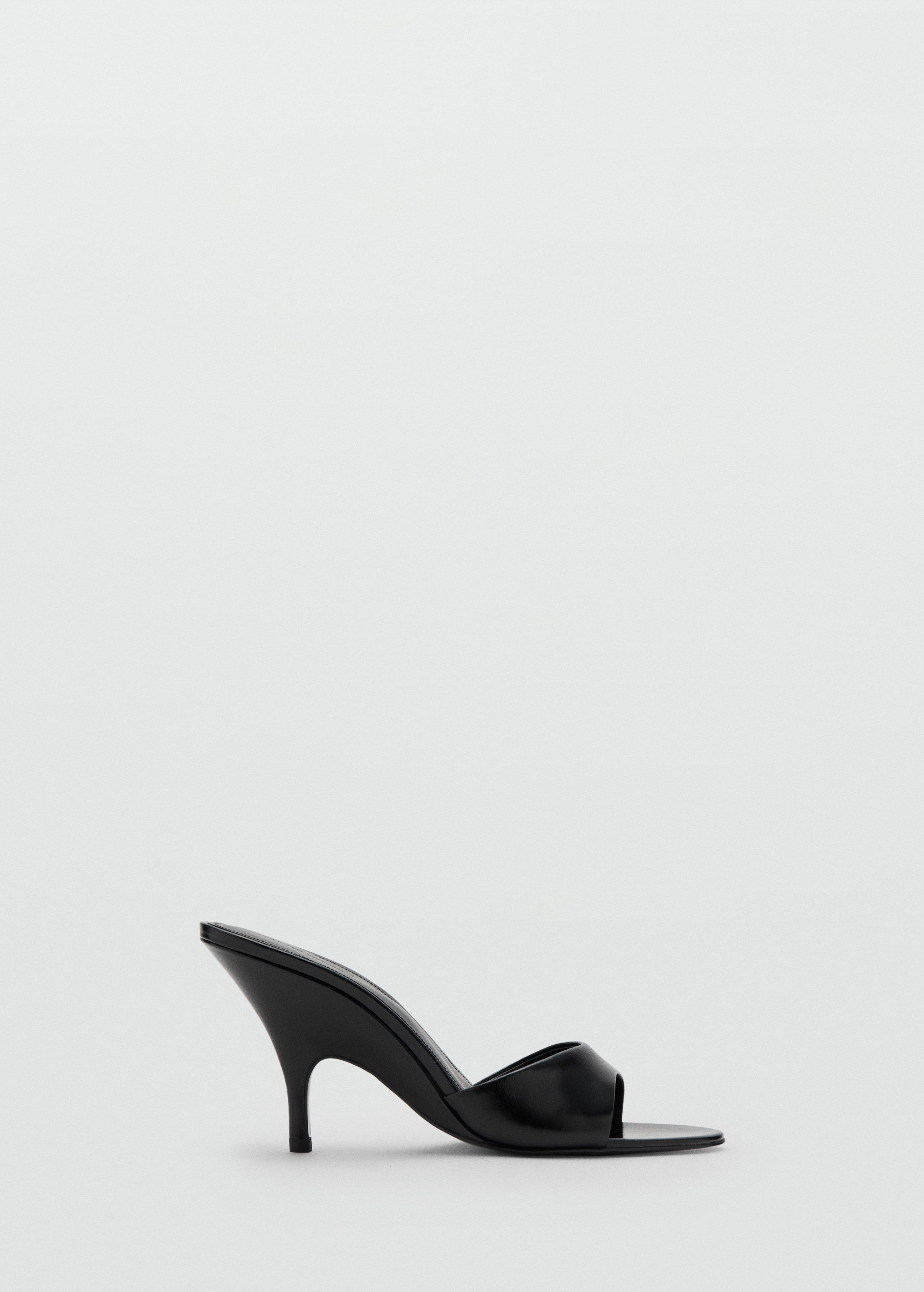 Black Leather Wedge-Heel Sandals, Black, medium