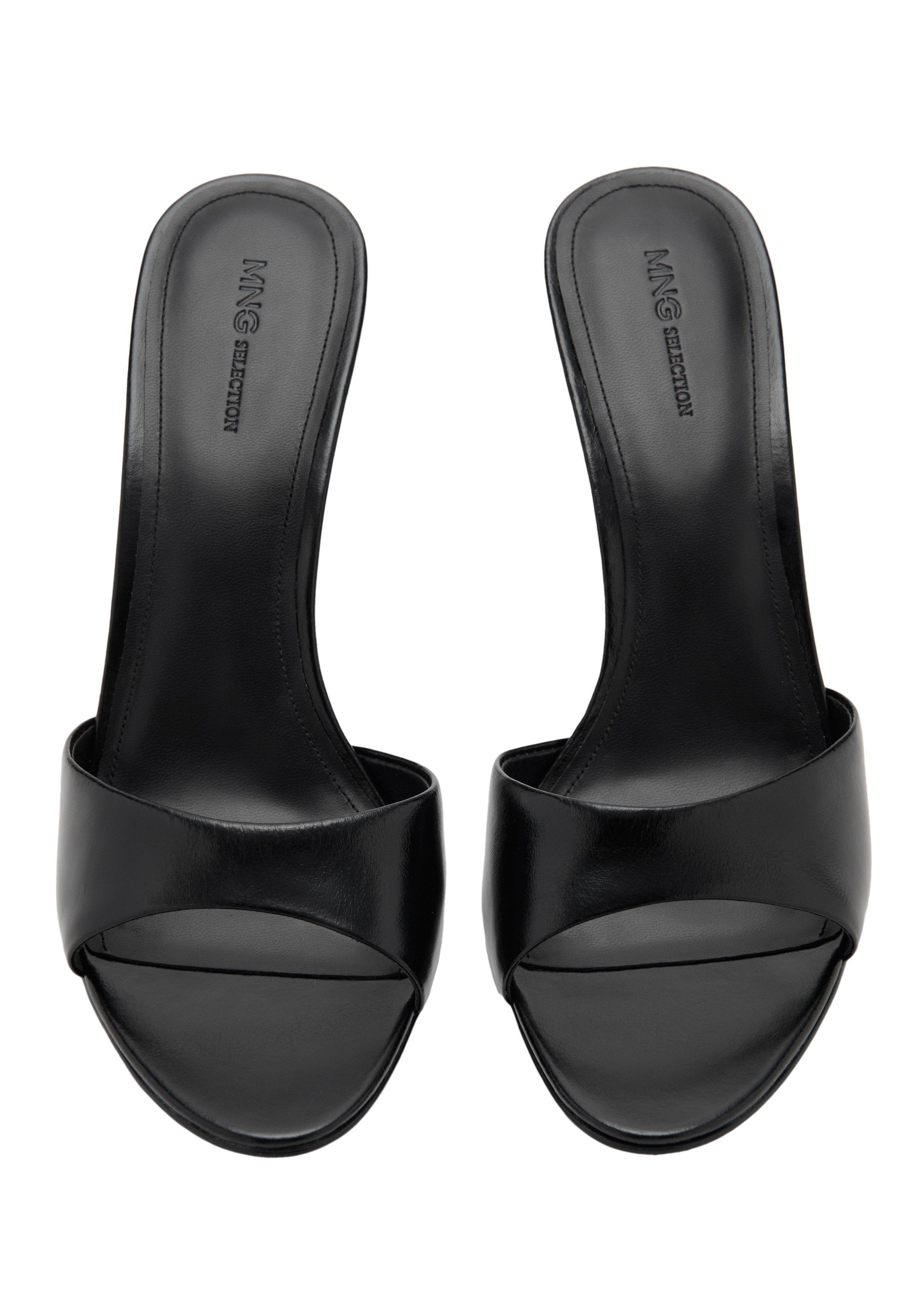 Black Leather Wedge-Heel Sandals, Black, large image number 5