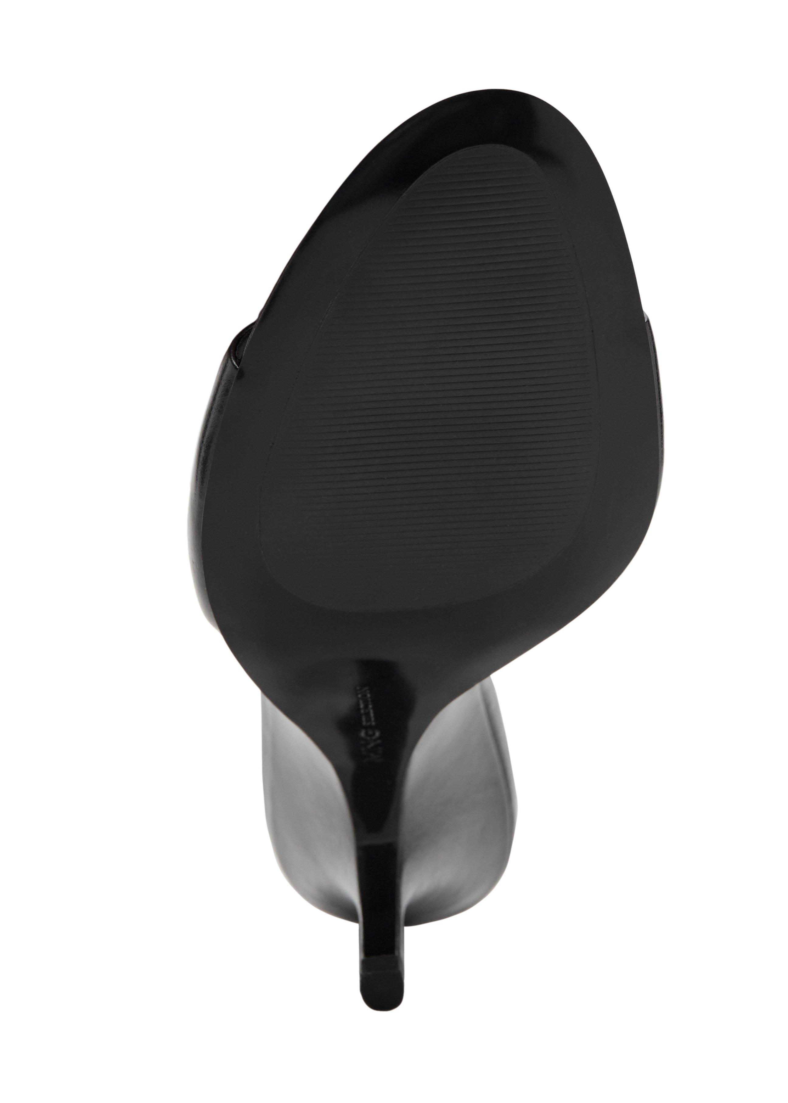 Black Leather Wedge-Heel Sandals, Black, large image number 6