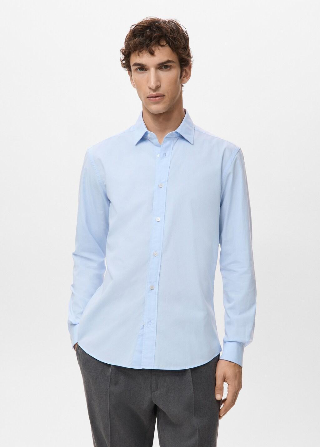 Blue Regular-Fit Cotton Shirt, Light-Pastel Blue, large image number 3