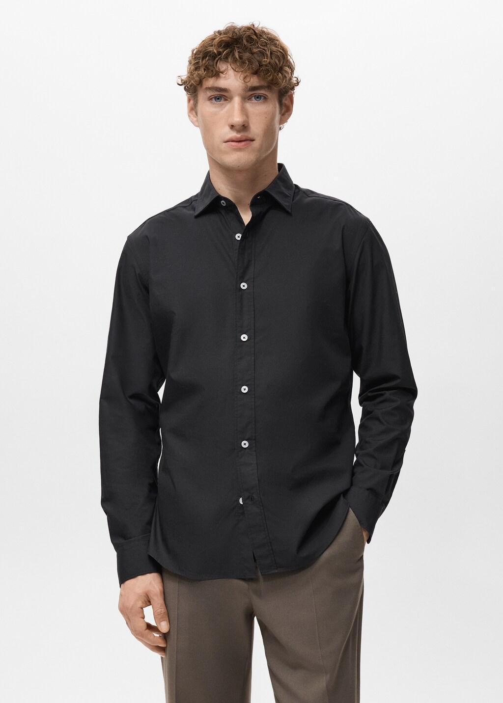 Black Regular-Fit Cotton Shirt, Black, large image number 3