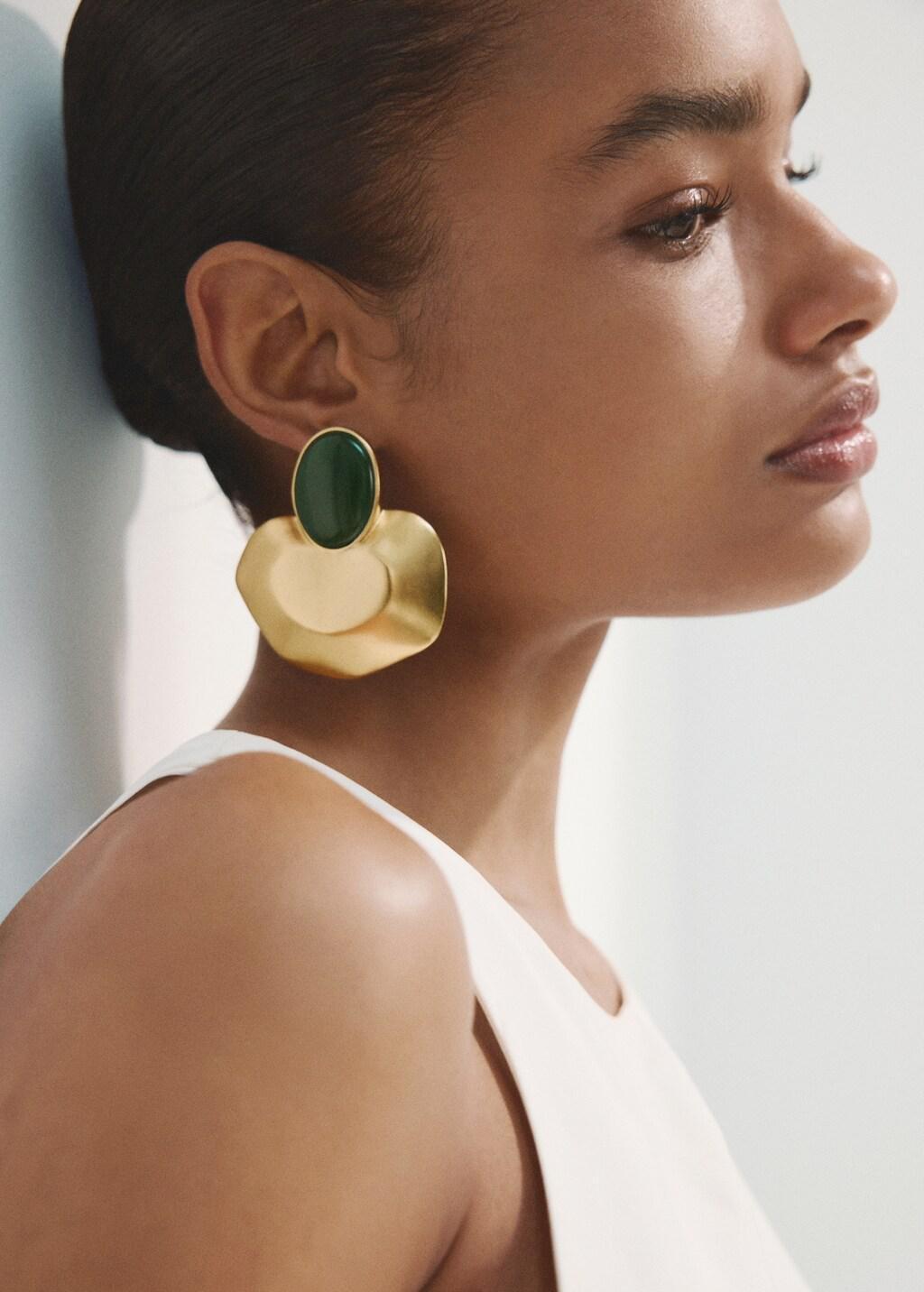 Gold Resin Stud Earrings, Gold, large image number 0