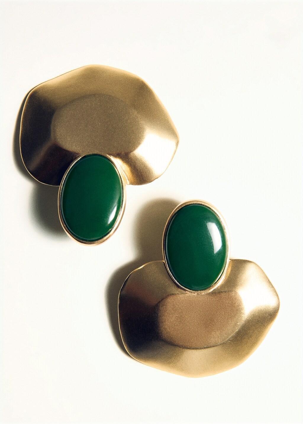 Gold Resin Stud Earrings, Gold, large image number 2