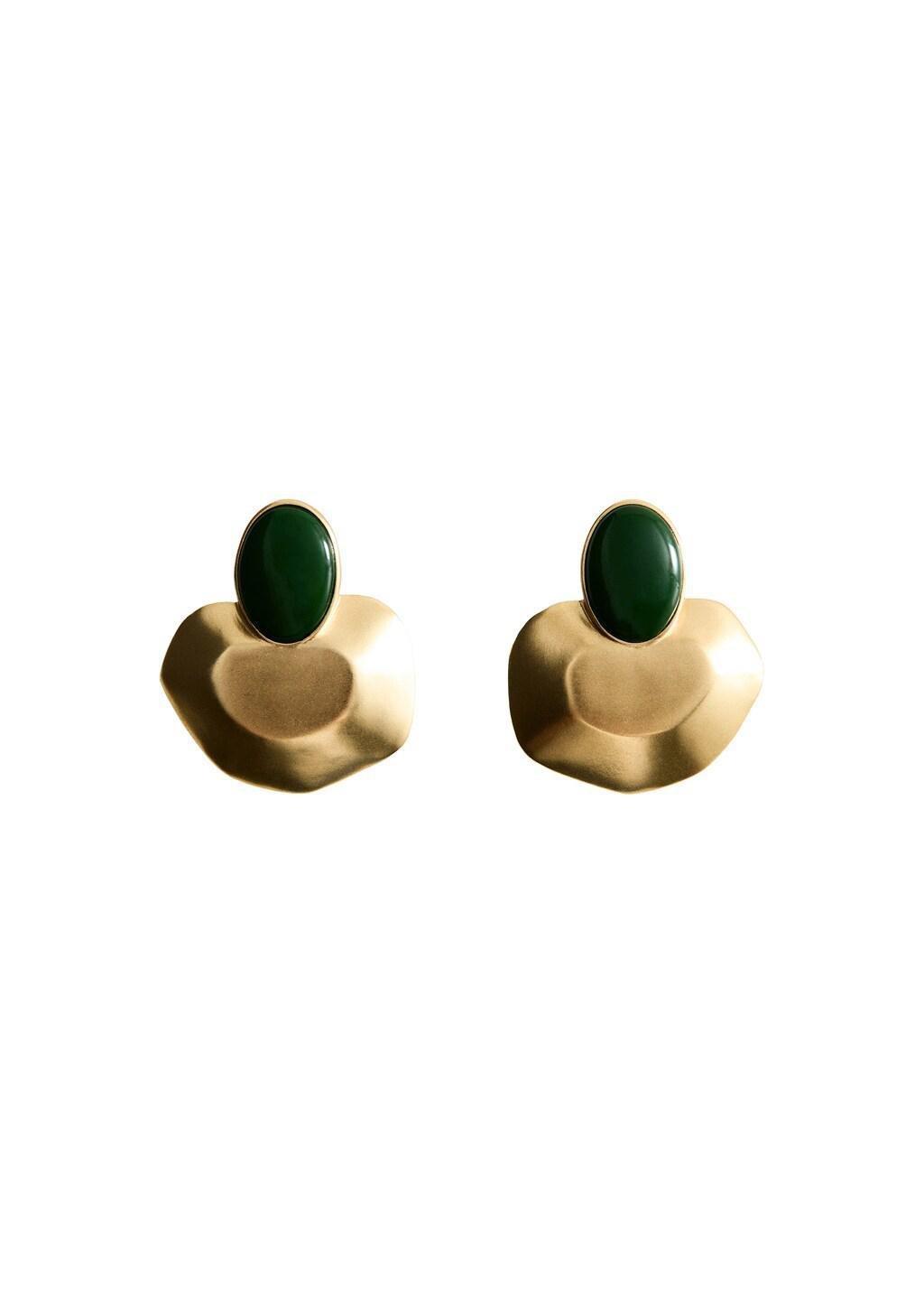 Gold Resin Stud Earrings, Gold, large image number 3