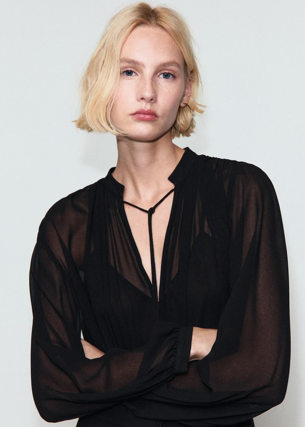 Black Combined V-Neck Jumpsuit, 0201_99, large image number 4