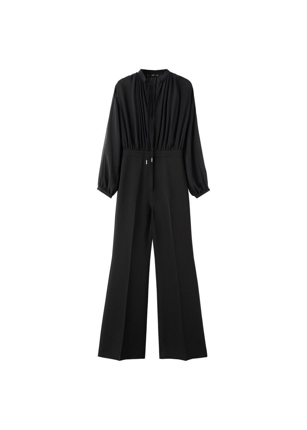 Black Combined V-Neck Jumpsuit, 0201_99, large image number 6