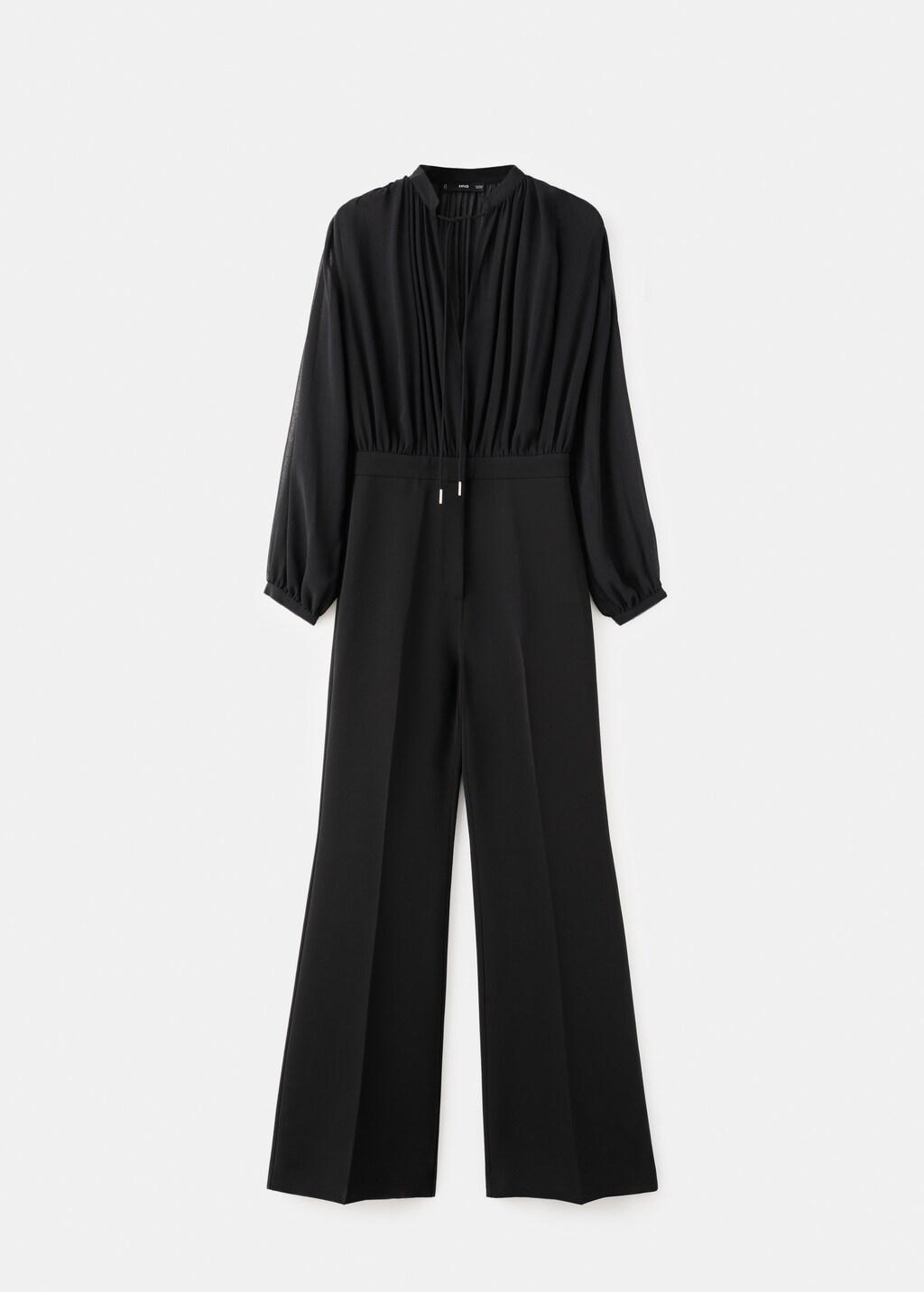 Black Combined V-Neck Jumpsuit, 0201_99, large image number 7