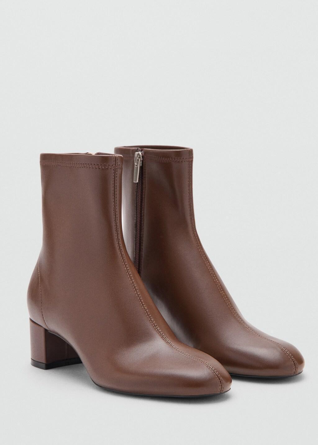 Brown Round-Toe Block-Heel Ankle Boots, Dark Brown, large image number 0