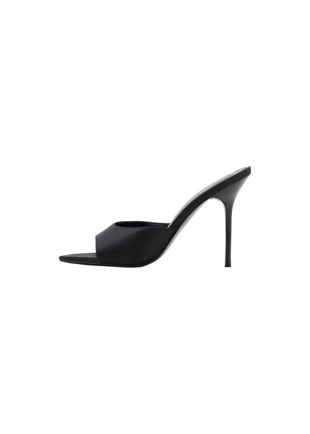 Black Satin High-Heeled Sandal, Black, large image number 2
