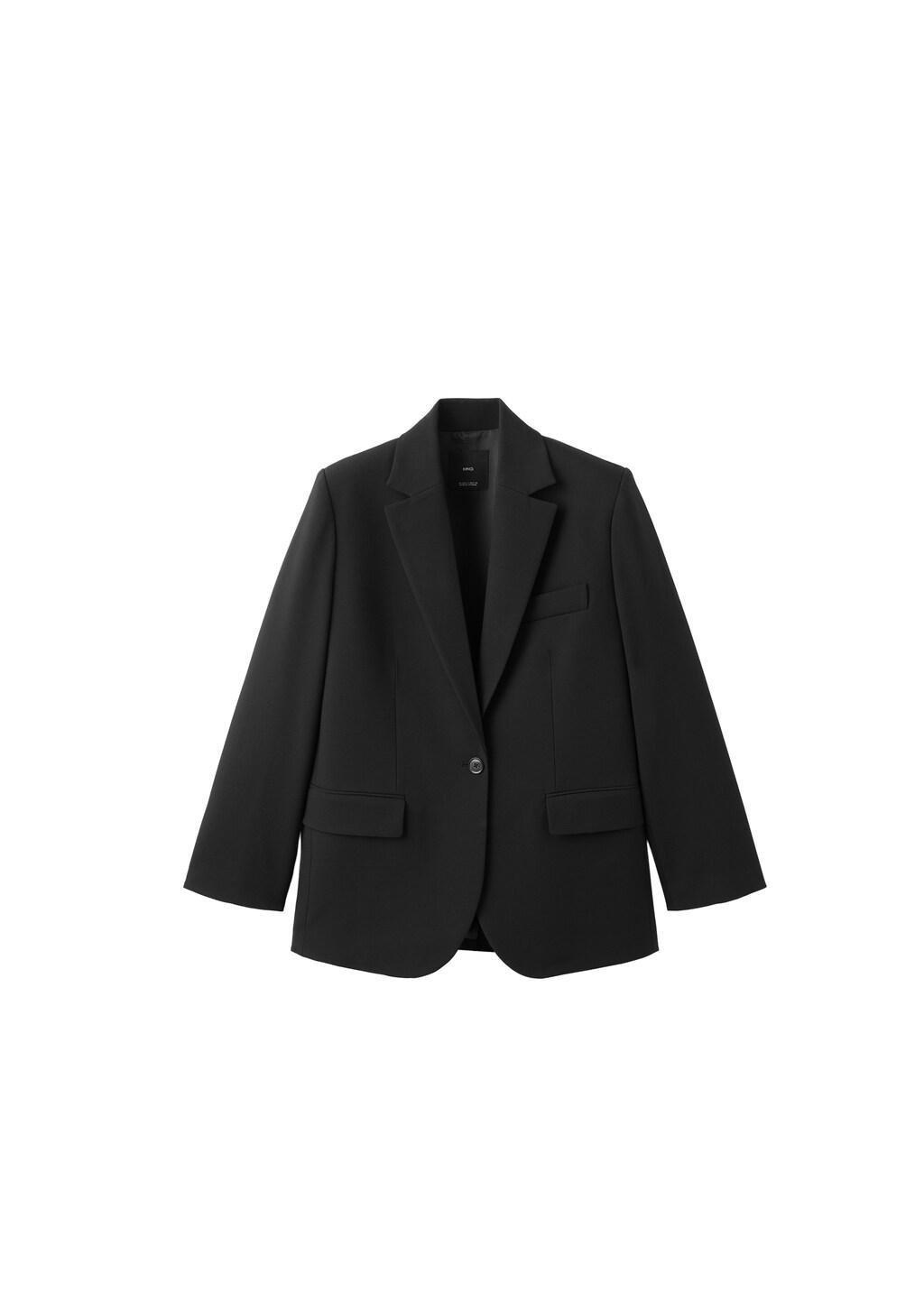 Black Straight Suit Jacket With Lapel Pockets, Black, large image number 2