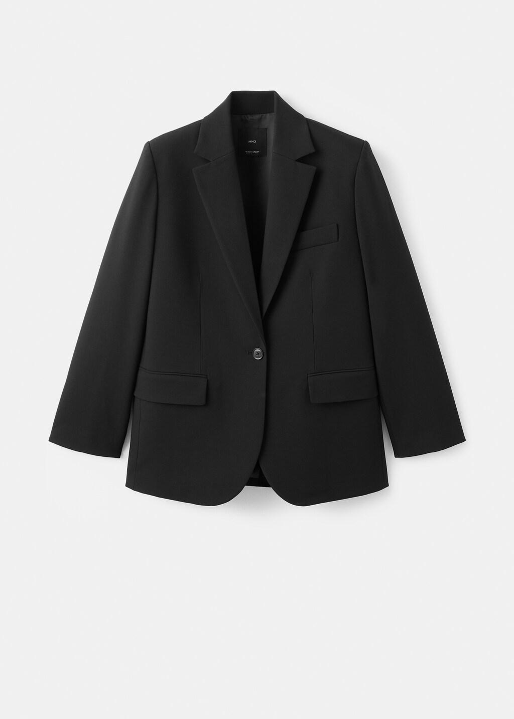 Black Straight Suit Jacket With Lapel Pockets, Black, large image number 3