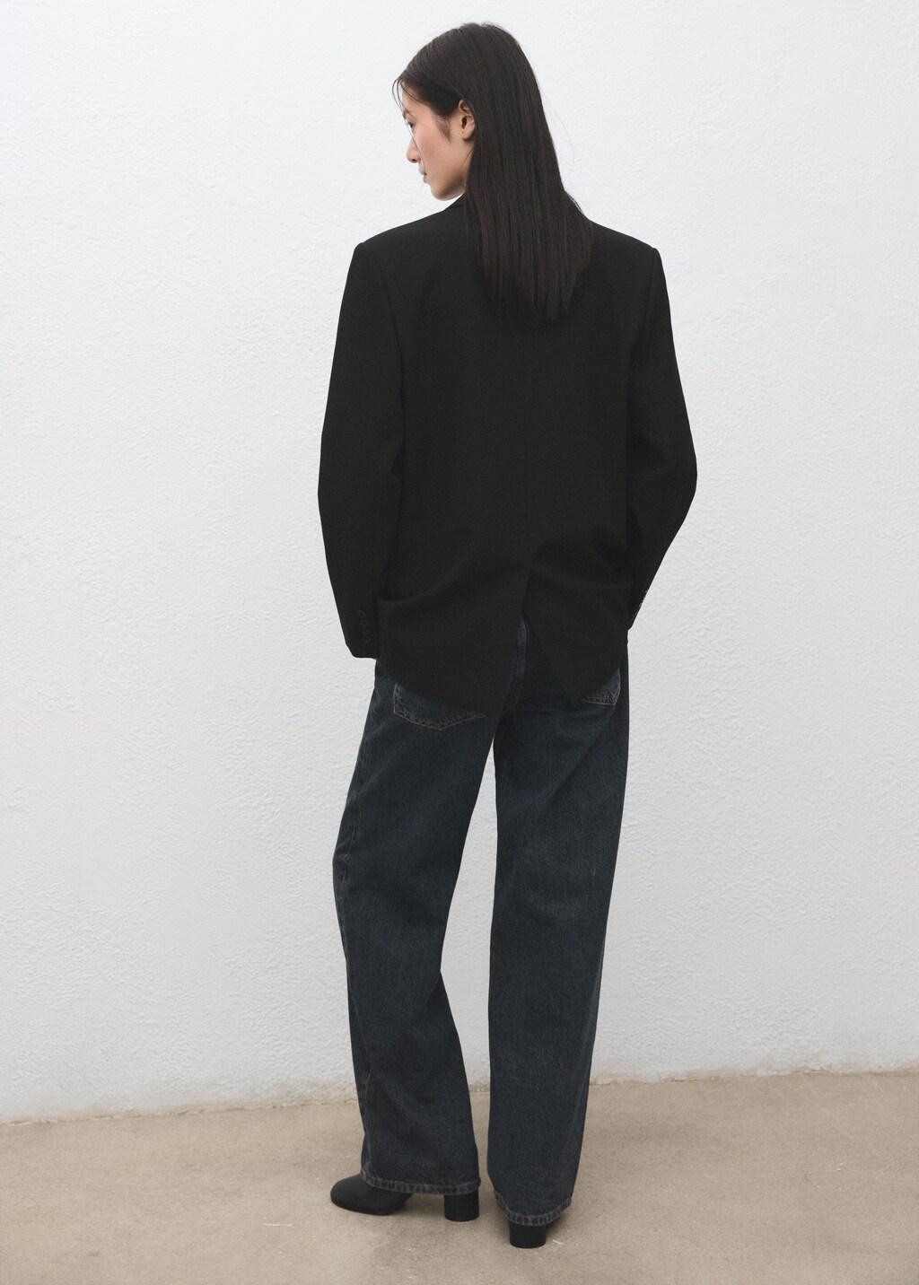 Black Straight Suit Jacket With Lapel Pockets, 0201_99, large image number 4