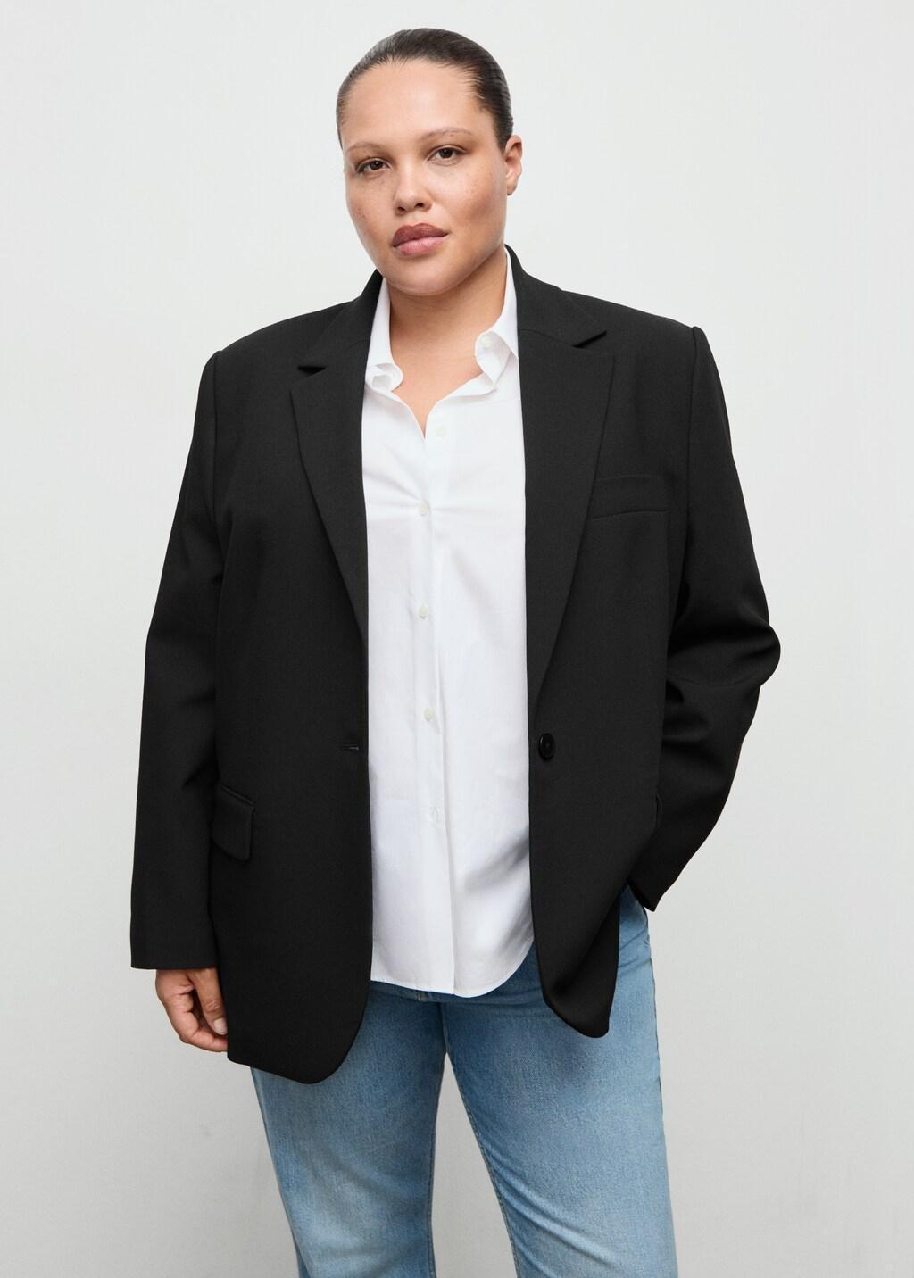 Black Straight Suit Jacket With Lapel Pockets, Black, large image number 9
