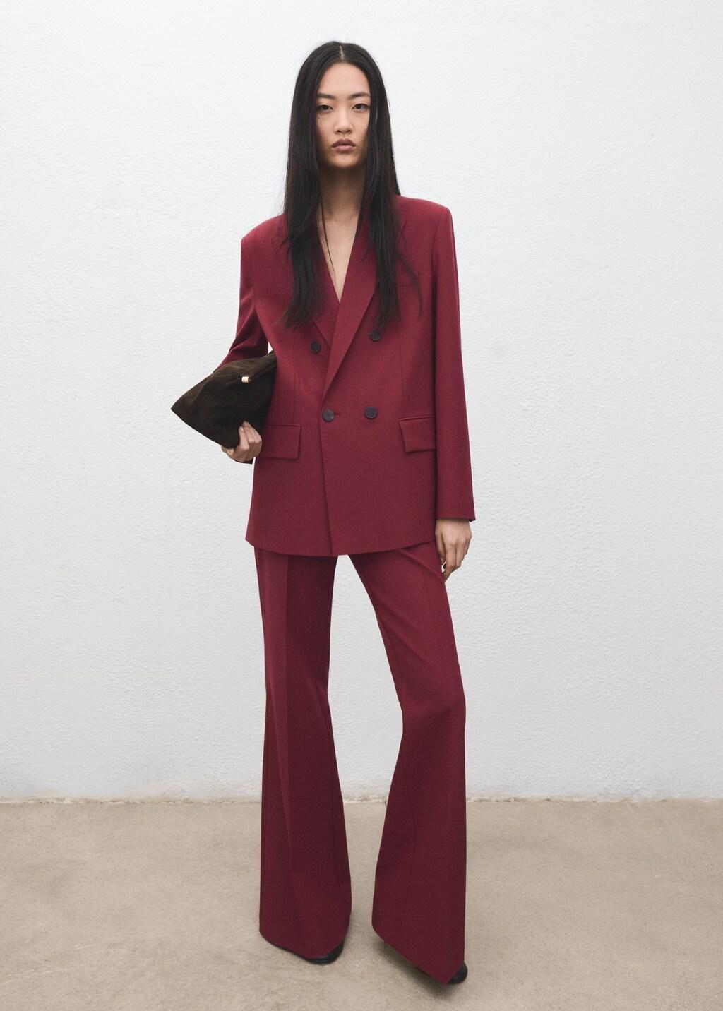 Red Double-Breasted Suit Jacket, Dark Red, large image number 1