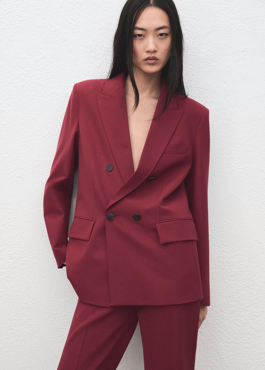 Red Double-Breasted Suit Jacket, Dark Red, large image number 6