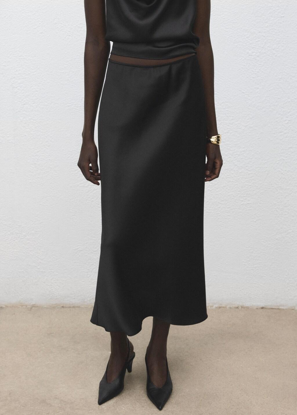 Black Satin Long Skirt, Black, large image number 3