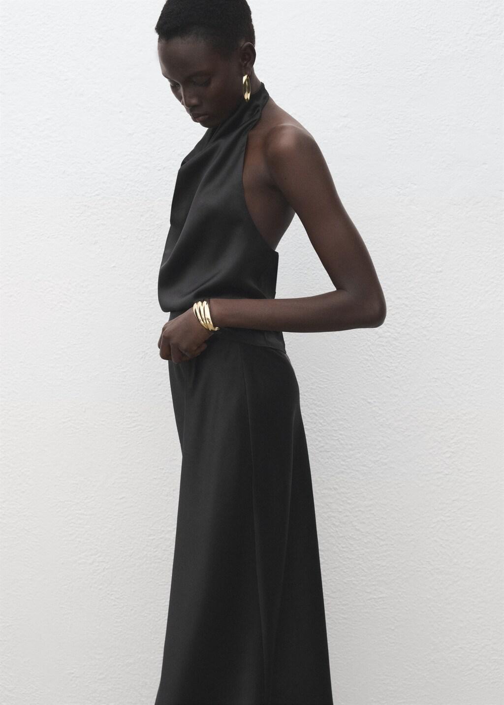 Black Satin Long Skirt, Black, large image number 4