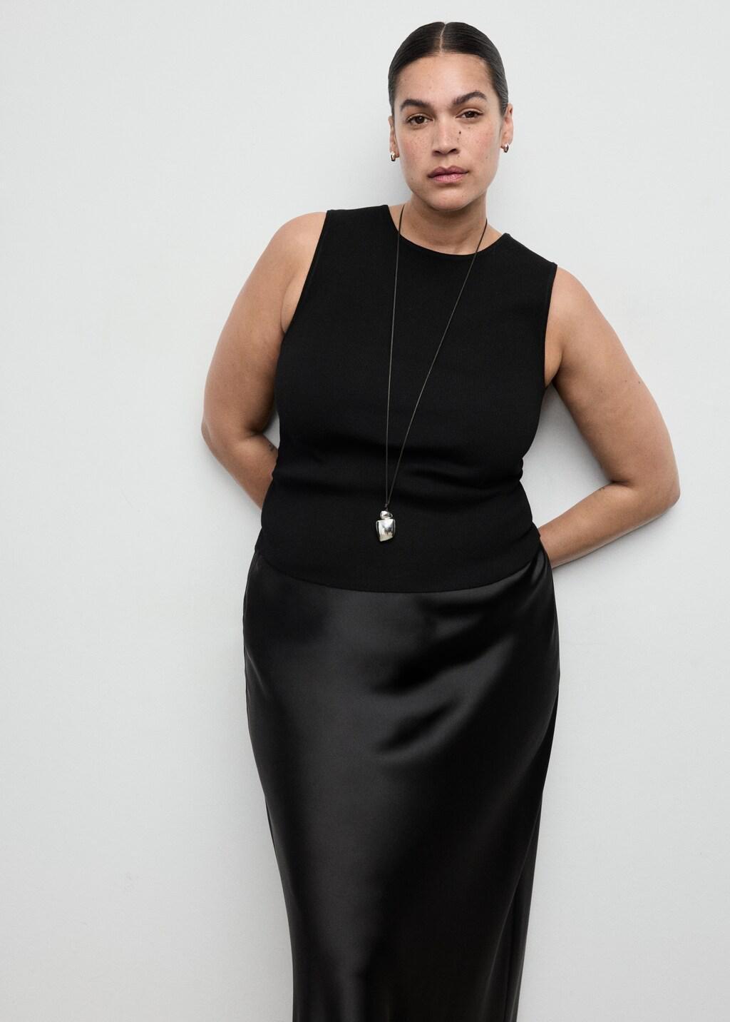 Black Satin Long Skirt, Black, large image number 6