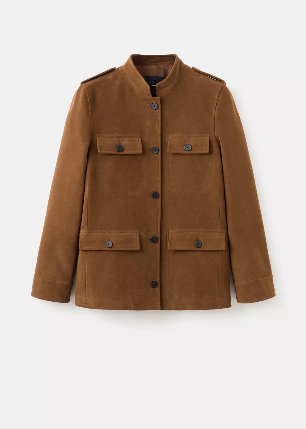 Brown Collarless Jacket With Pockets, 0201_31, large image number 8