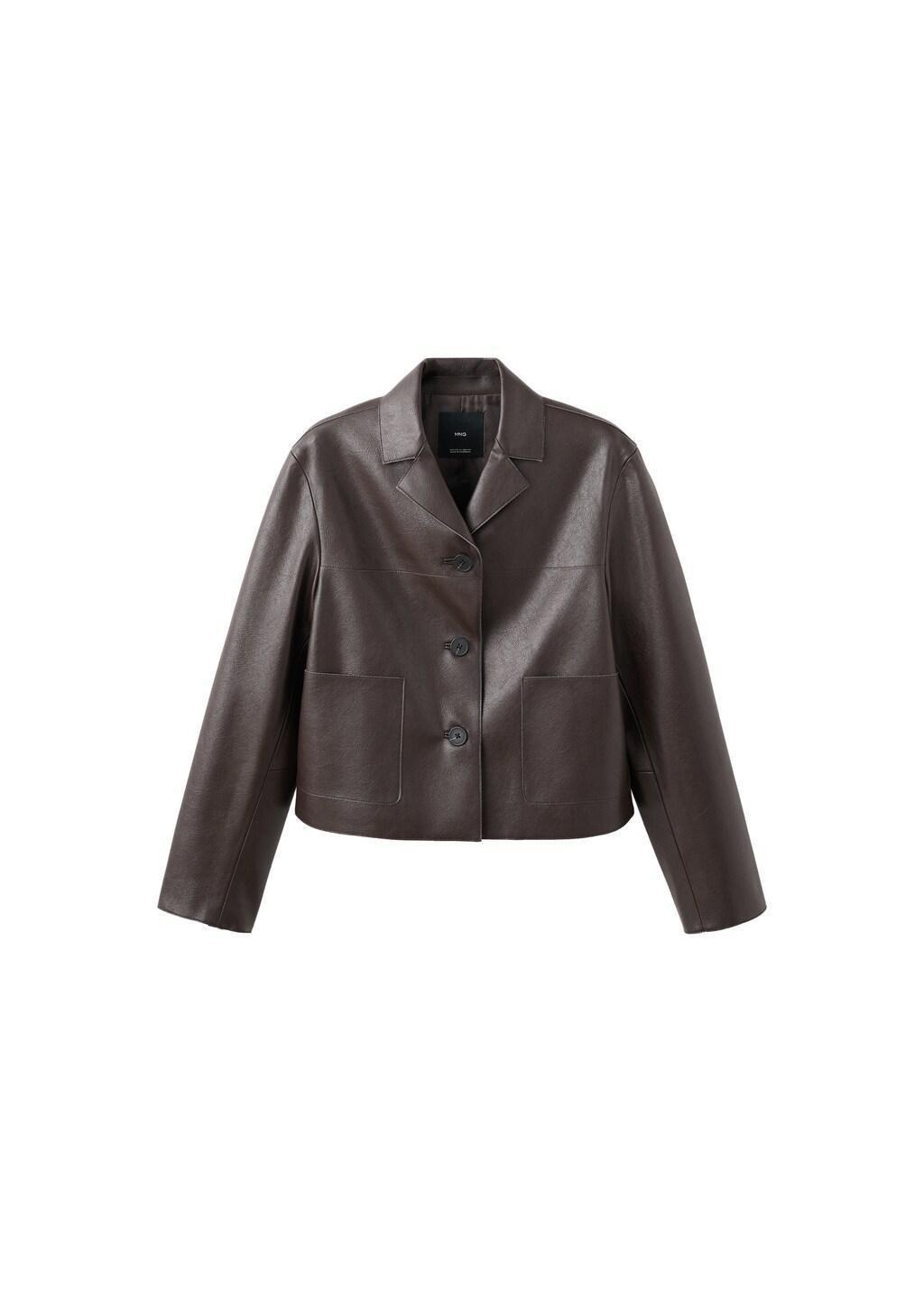 Brown Faux-Leather Jacket With Pockets, 0201_32, large image number 8