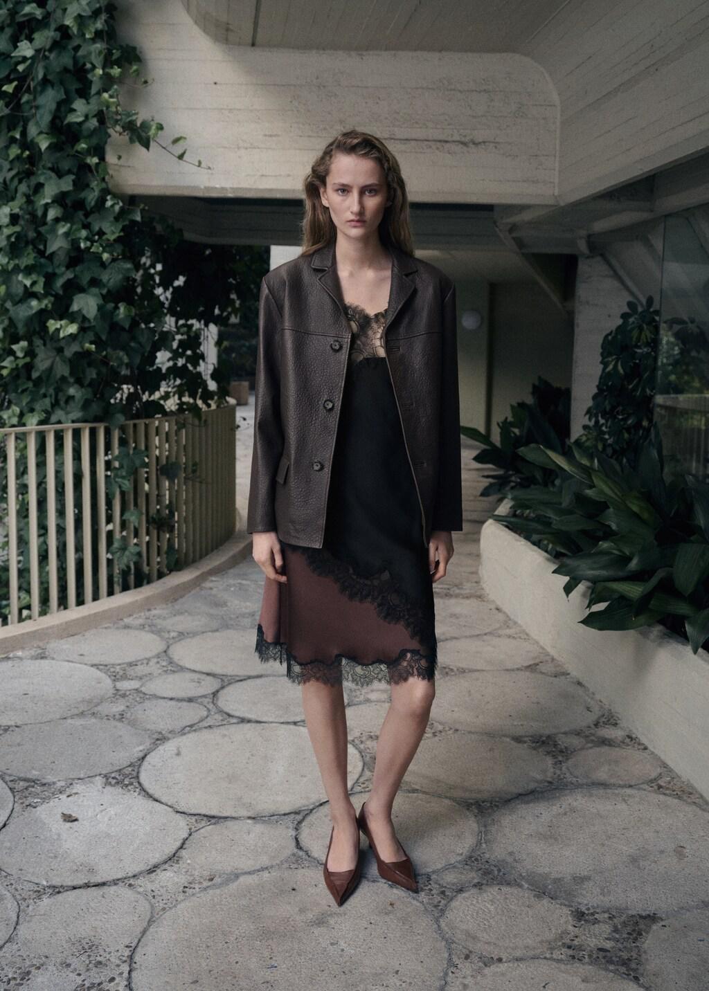 Brown Leather Jacket With Buttons, Brown, large image number 0