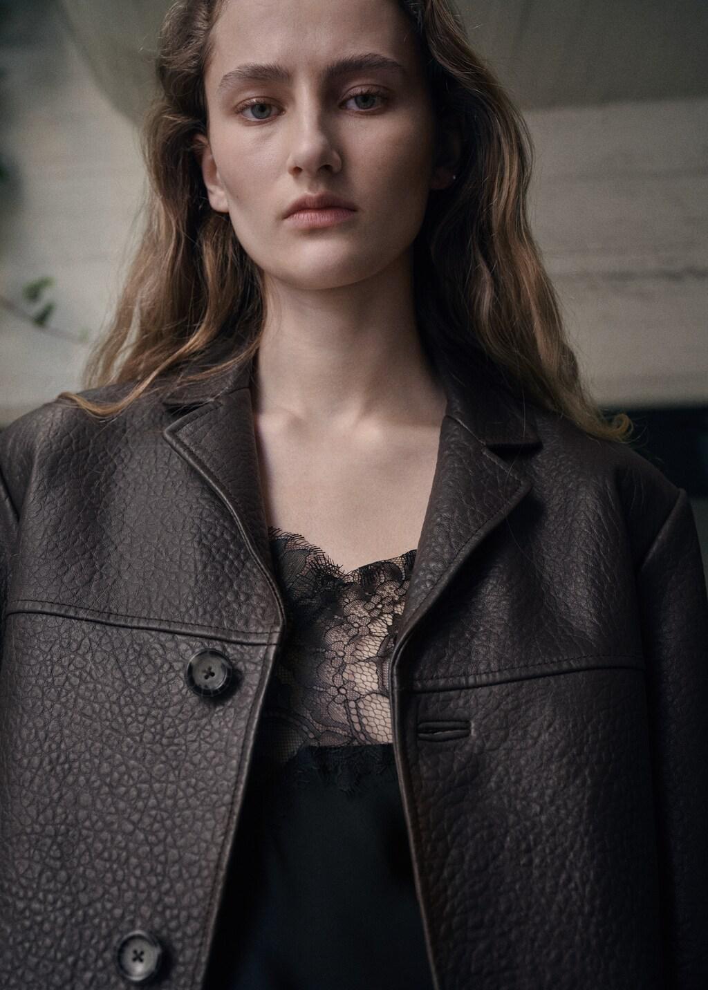 Brown Leather Jacket With Buttons, Brown, large image number 4