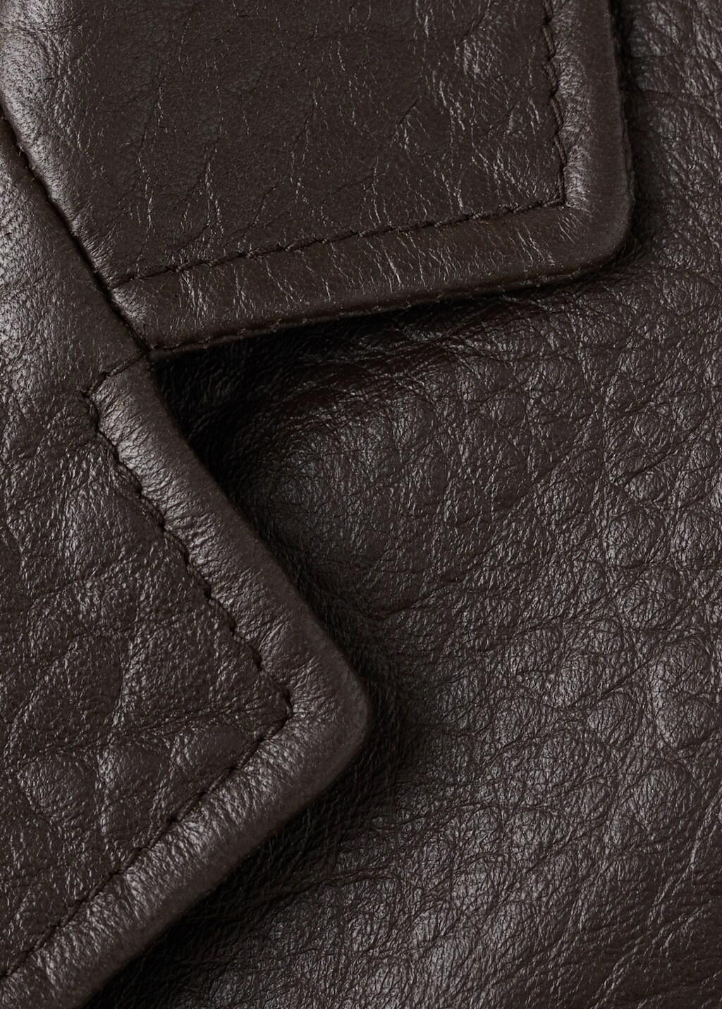 Brown Leather Jacket With Buttons, Brown, large image number 5