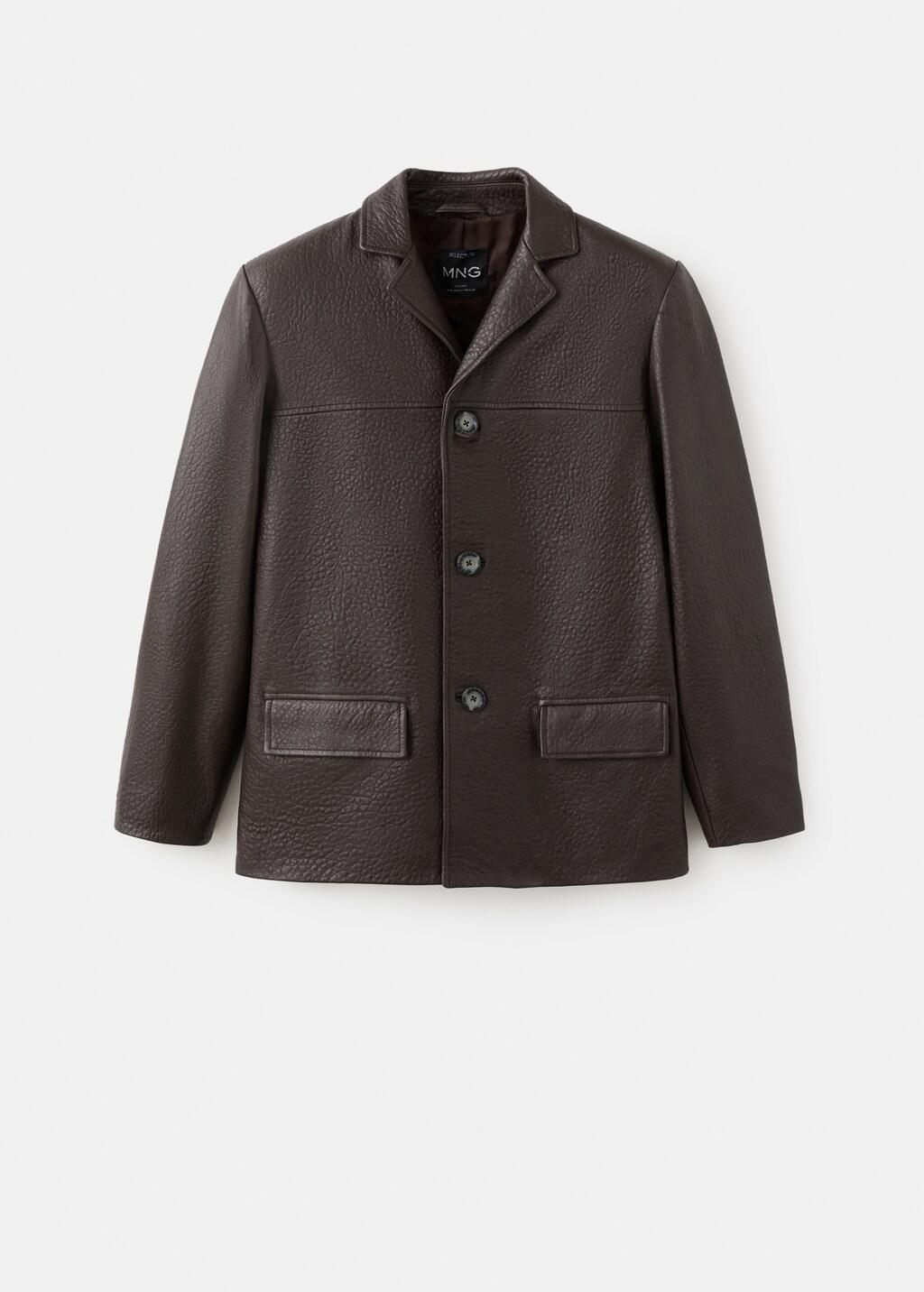 Brown Leather Jacket With Buttons, Brown, large image number 8