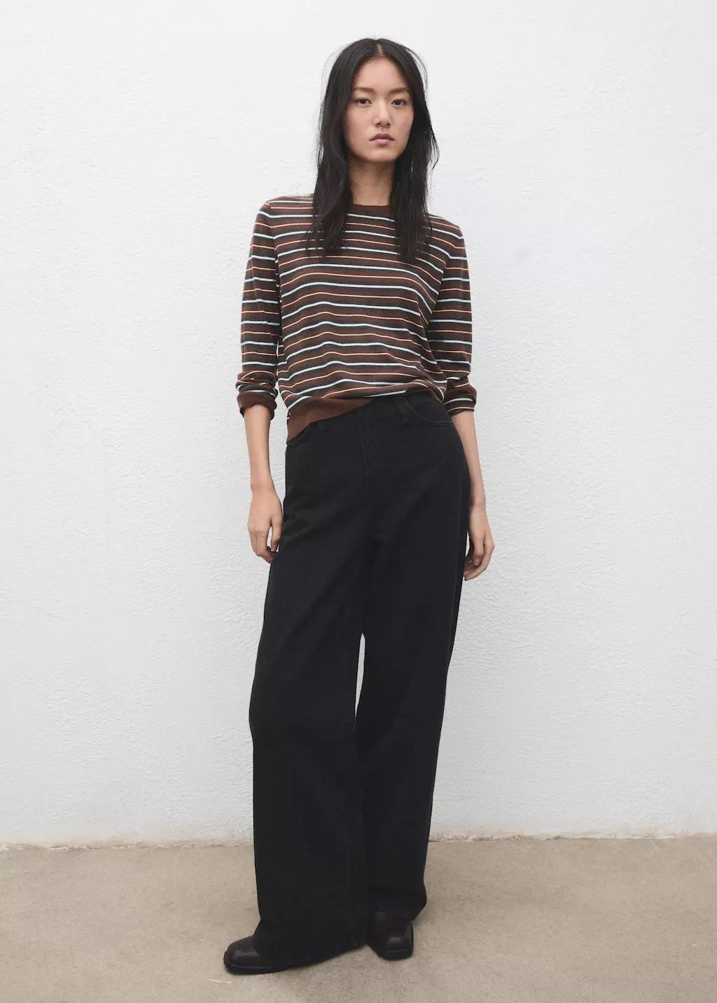 Brown Knit Striped Sweater, 0201_17, medium