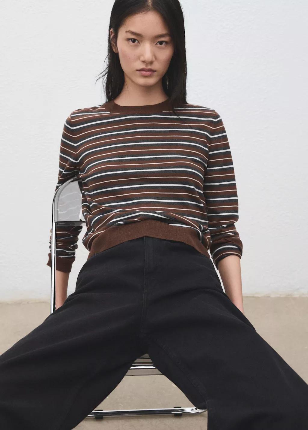 Brown Knit Striped Sweater, 0201_17, large image number 3