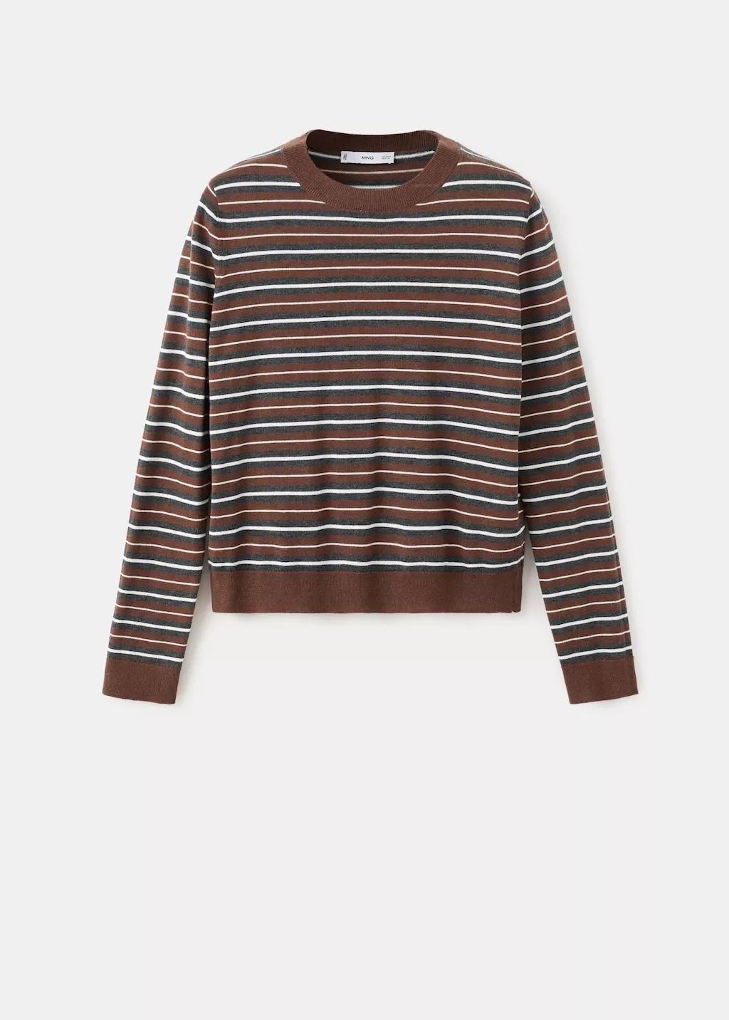 Brown Knit Striped Sweater, Dark Brown, large image number 7