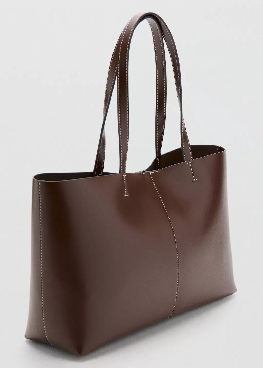 Brown Shopper Bag With Double Handle, Brown, large image number 1