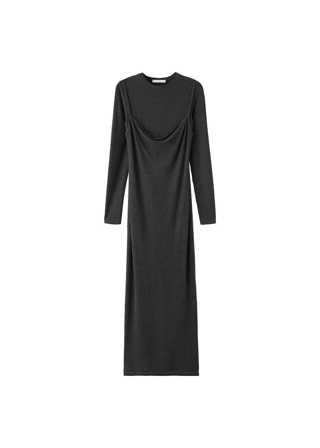 Grey Draped Combined Dress, Dark Grey, large image number 6