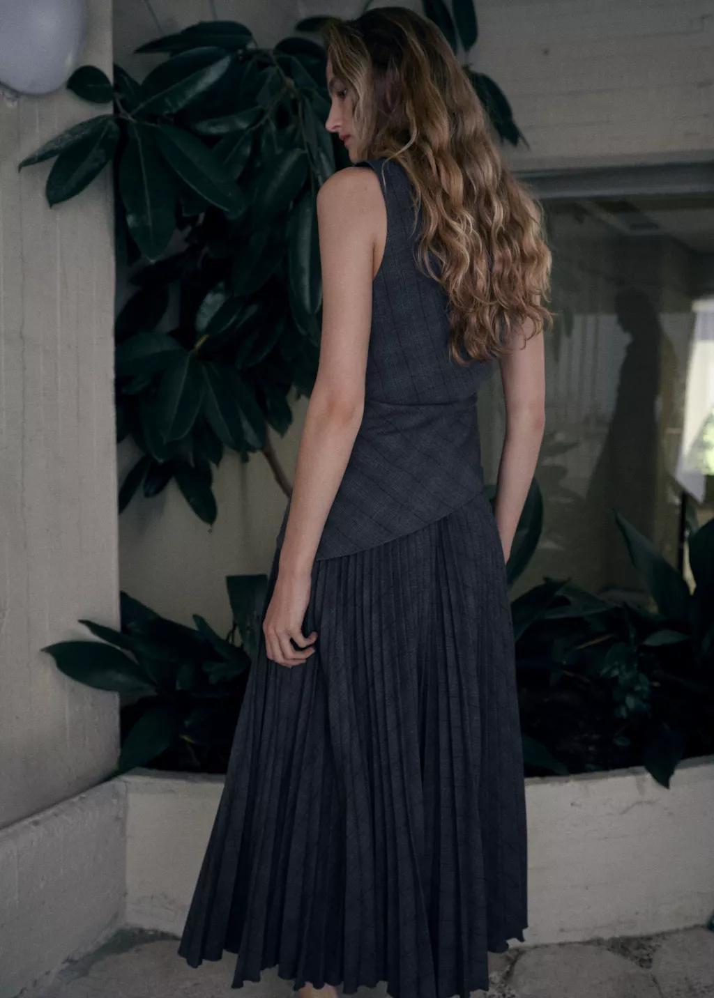 Grey Asymmetrical Check Top, Grey, medium