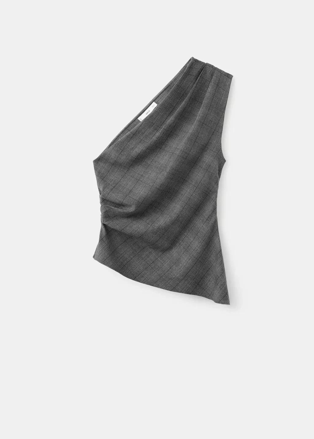 Grey Asymmetrical Check Top, Grey, large image number 6