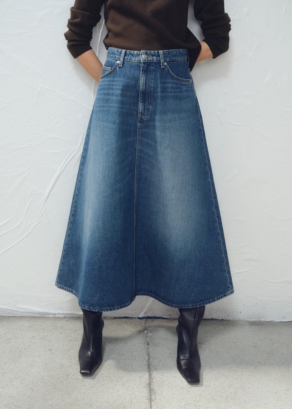 Blue Denim Midi-Skirt, Open Blue, large image number 0