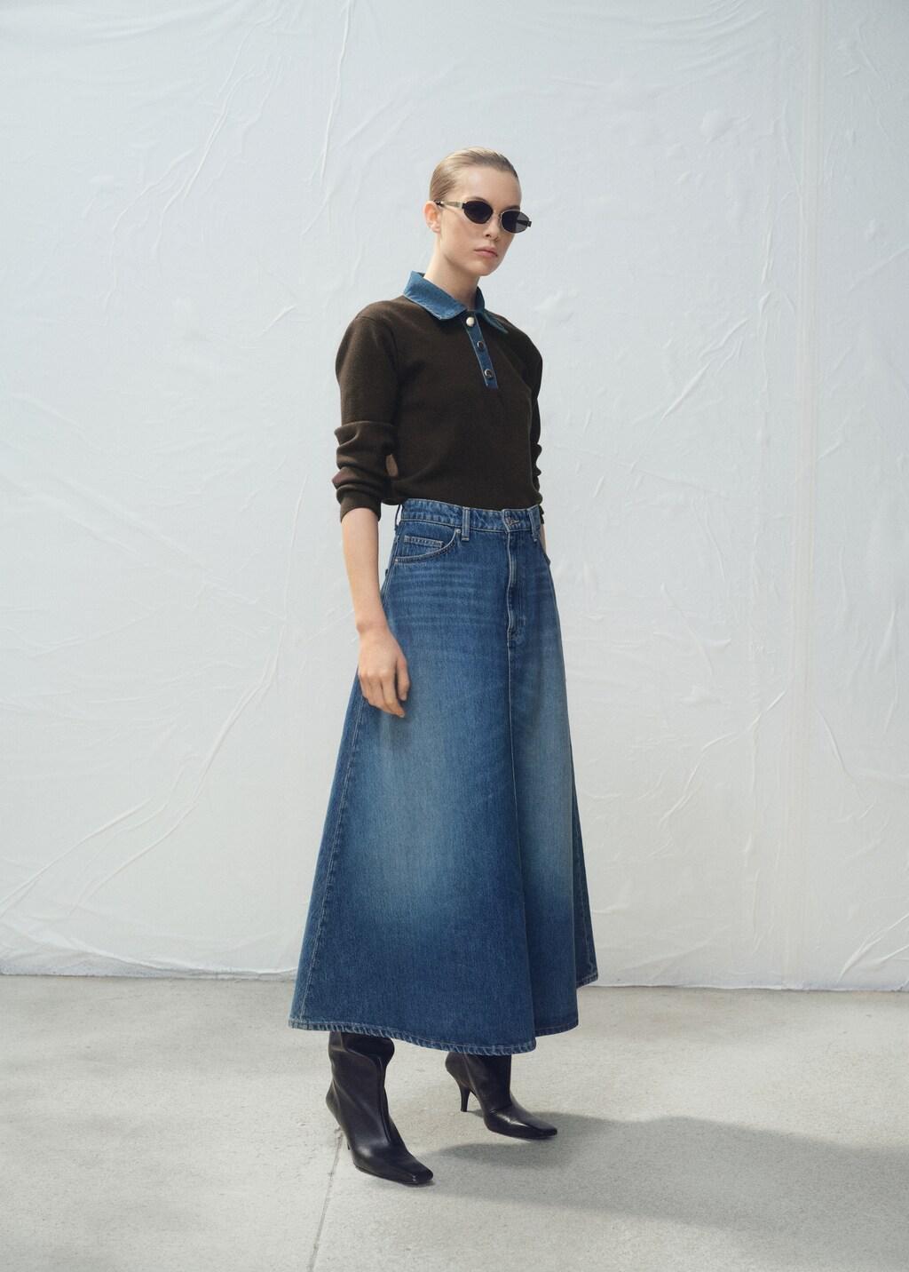 Blue Denim Midi-Skirt, Open Blue, large image number 1