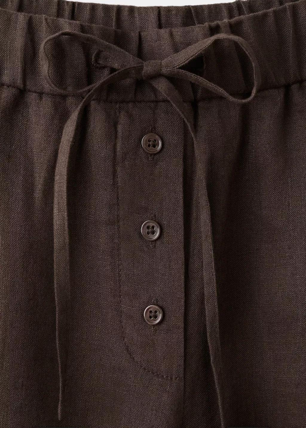 Brown Linen Trousers With Buttons, Dark Brown, large image number 1