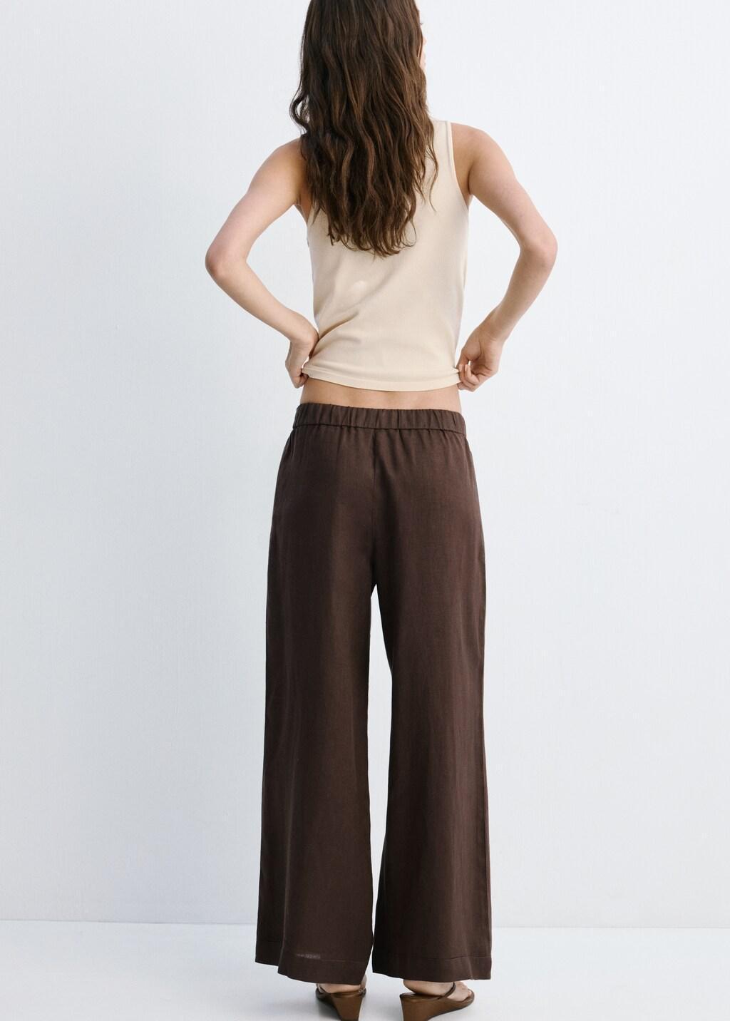 Brown Linen Trousers With Buttons, Dark Brown, large image number 2