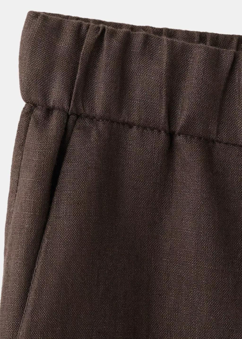 Brown Linen Trousers With Buttons, Dark Brown, large image number 5