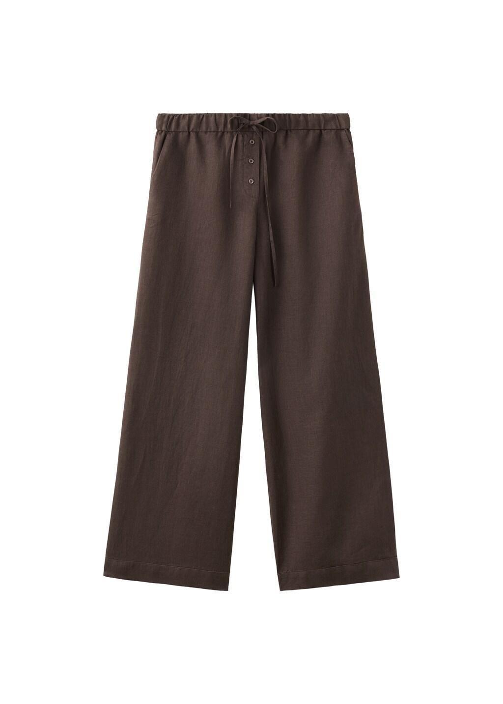 Brown Linen Trousers With Buttons, Dark Brown, large image number 6