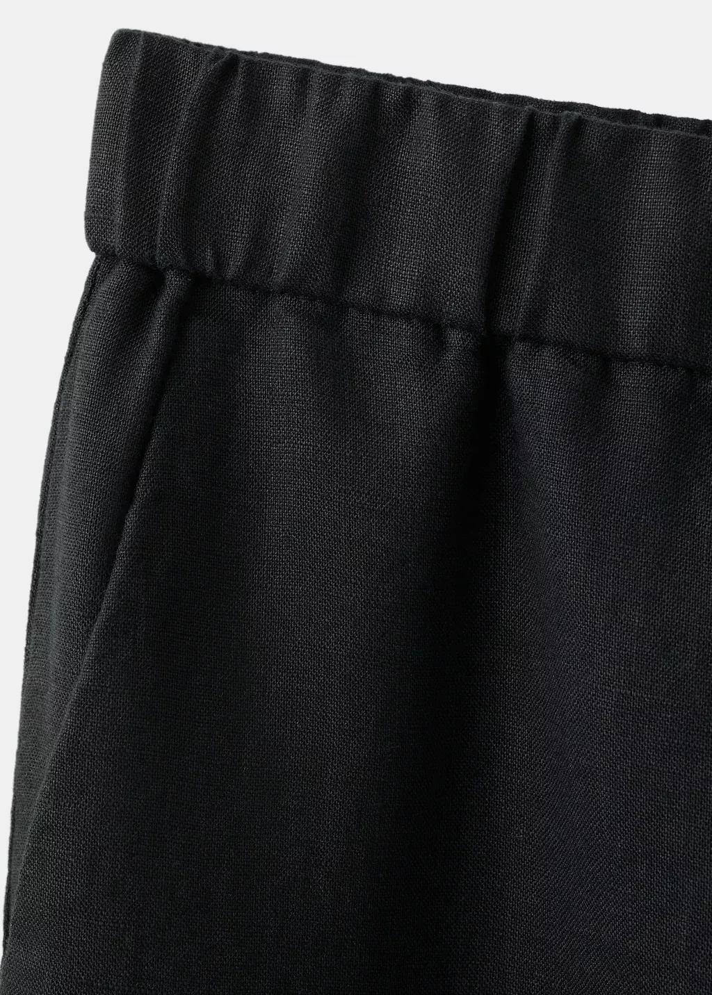 Black Linen Trousers With Buttons, Black, large image number 1