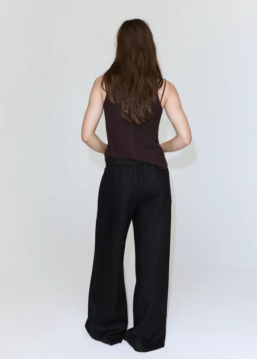 Black Linen Trousers With Buttons, Black, large image number 2